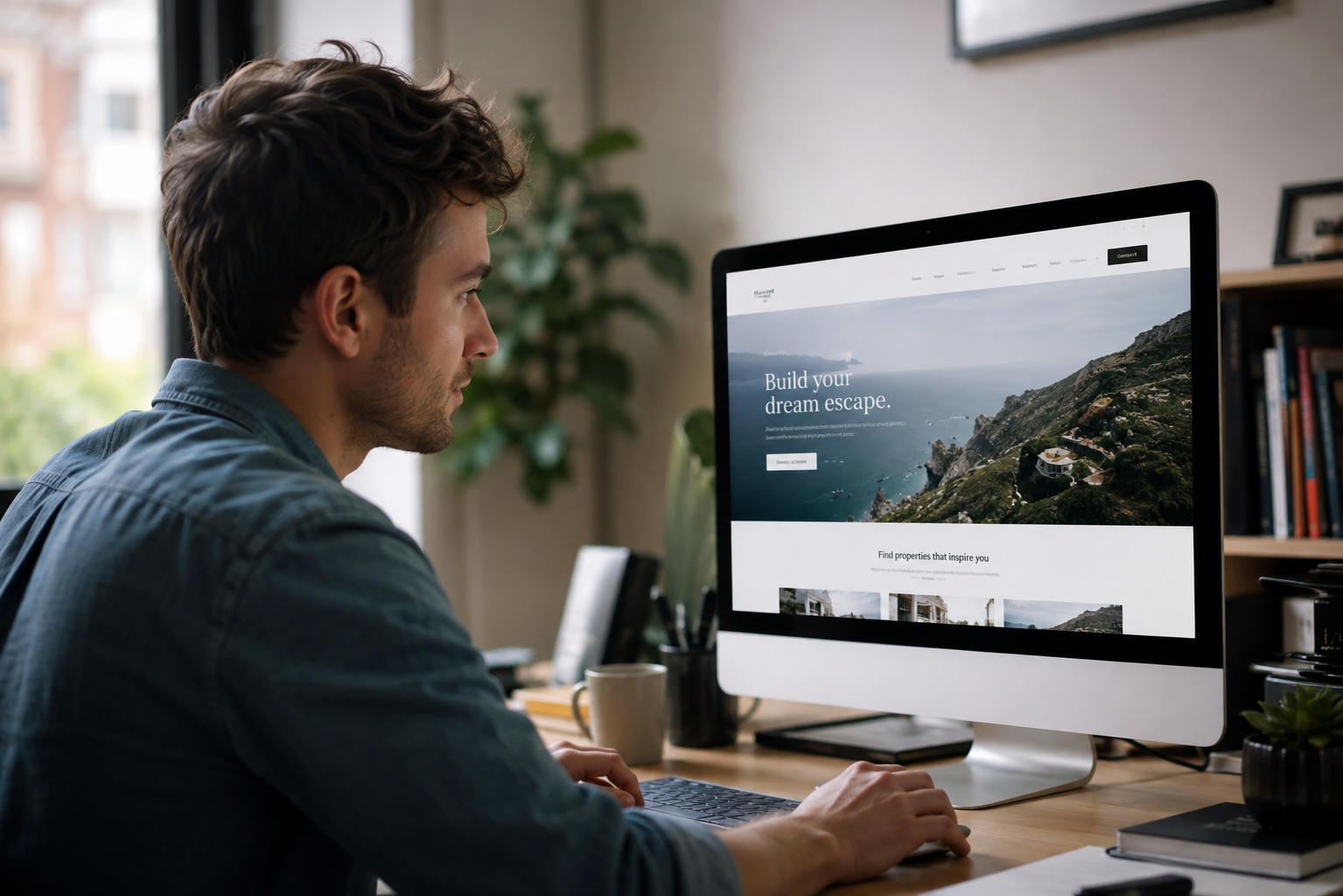 Reviewing a freshly designed website on a desktop monitor